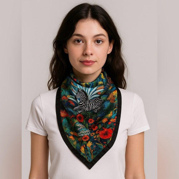 2216- Vibrant Zebra & Floral Print Women’s Scarf 100% Polyester 35”x34” NWT - Picture 1 of 8